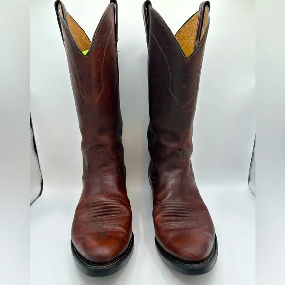 Vintage Men’s Panhandle Slim Brown Leather Cowboy Western Rancher Pull On Boots - Picture 9 of 14